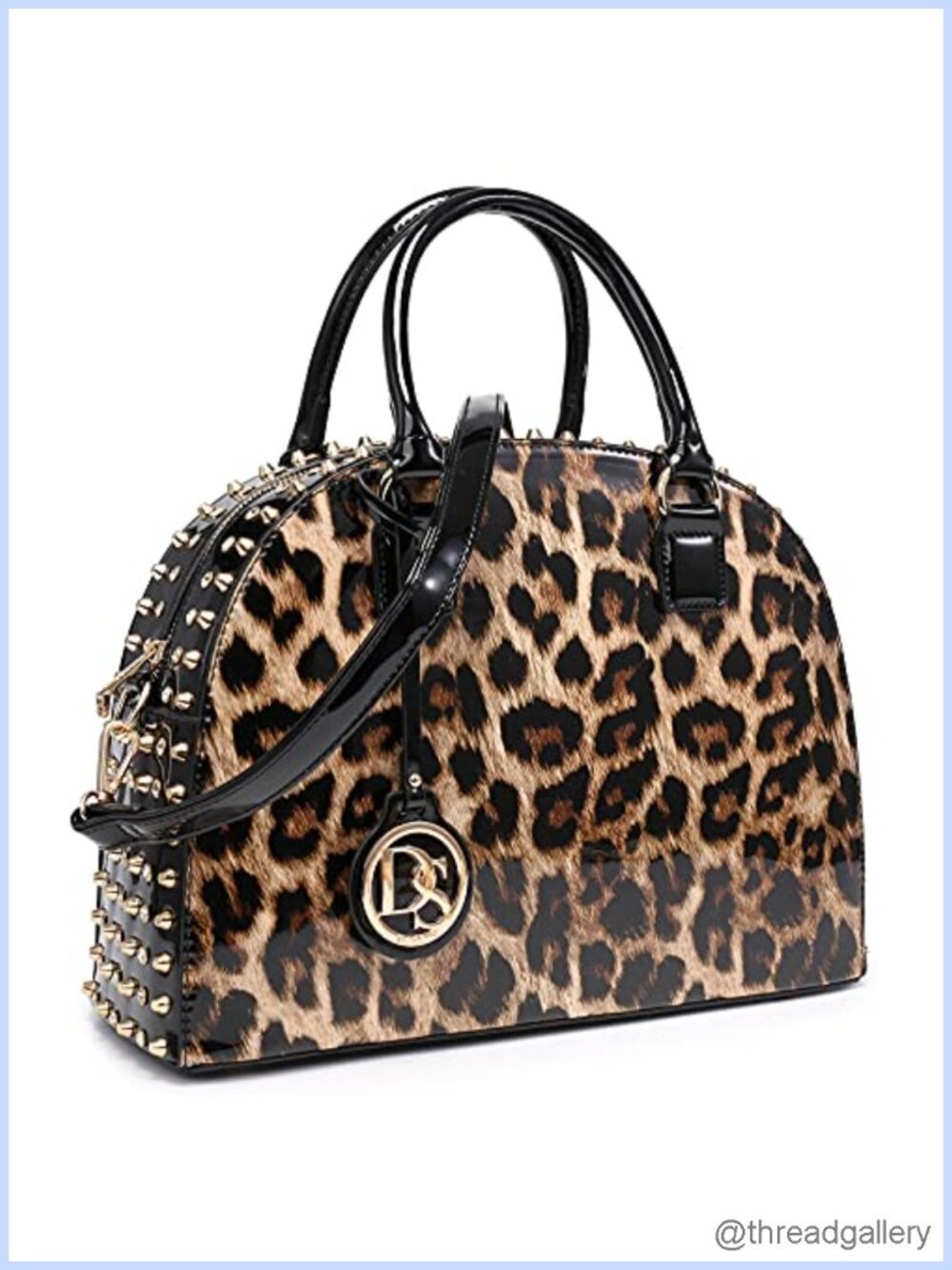Faux Patent Leather Dome Satchel Structured Shoulder Bag with Long Strap